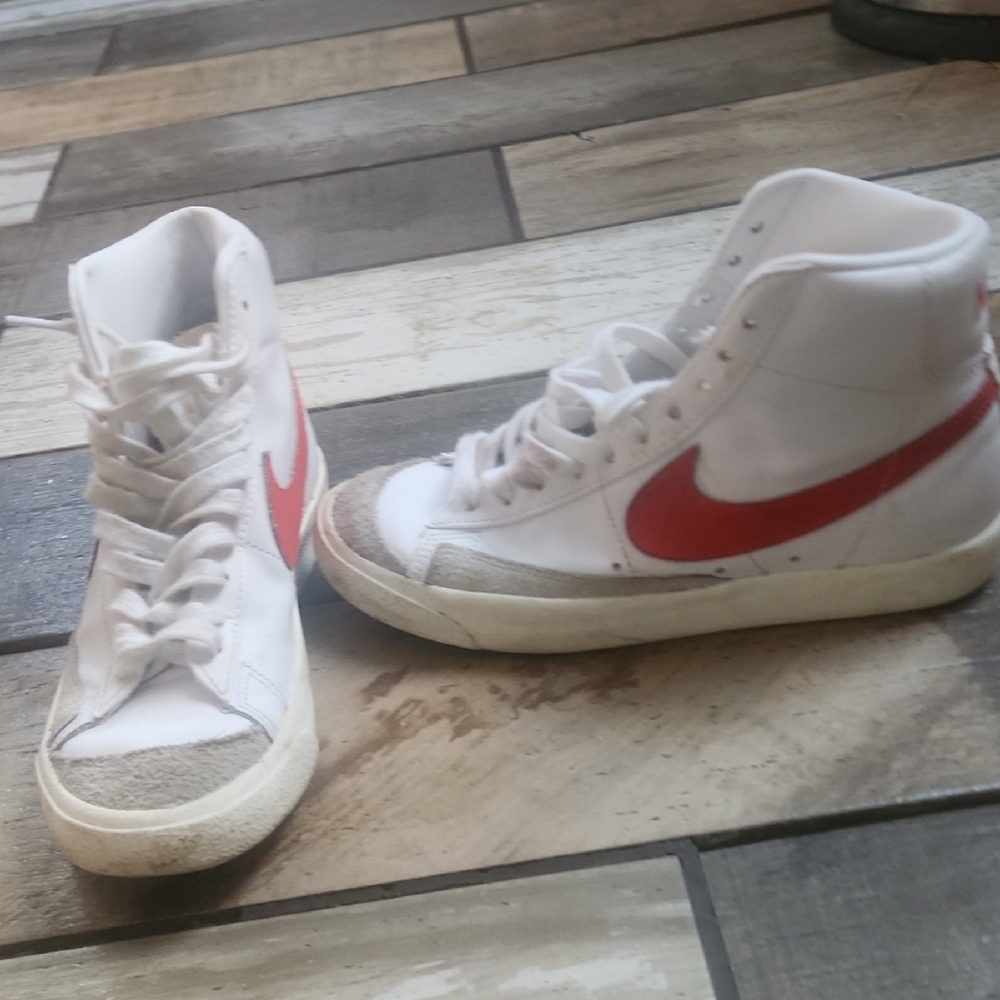Nike White and Red High-Top Sneakers